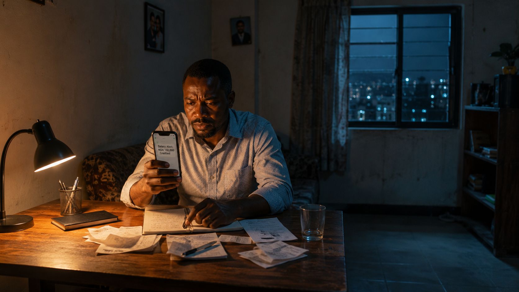 Nigerian 9-5 worker staring at salary alert — the moment everything needs to change